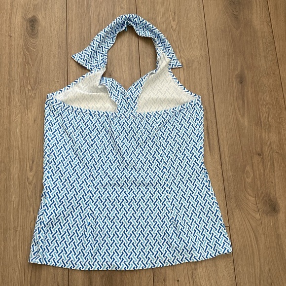 J.McLaughlin Blue and White Patterned Collared Halter Top size Large - Picture 4 of 6